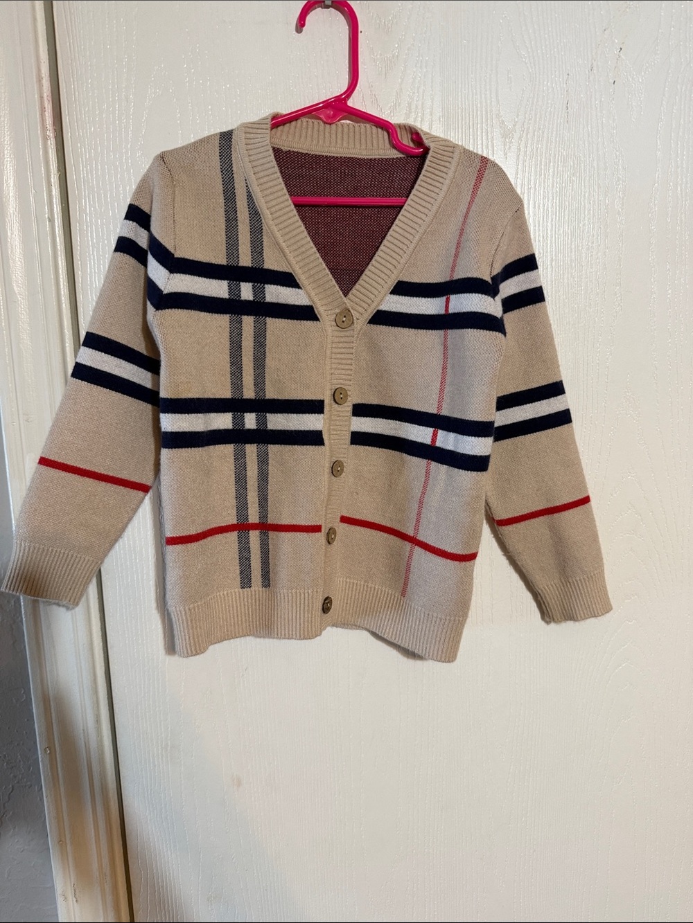 Classic Beige Striped V-Neck Cardigan Sweater